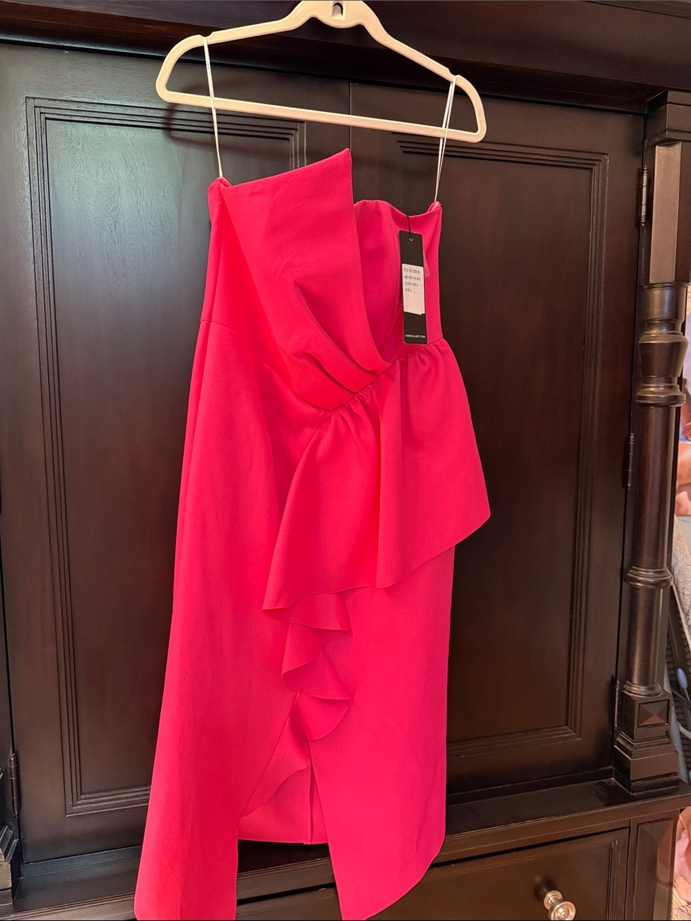 Elliatt Fuchsia Strapless Asymmetrical Ruffle Dress